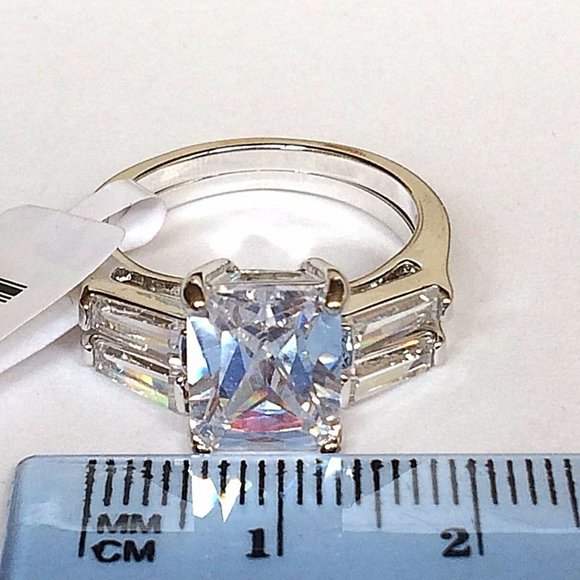 Princess Cut Engagement Wedding Ring Set Size 9 10 CZ Silver Rhodium Plated - Picture 11 of 12